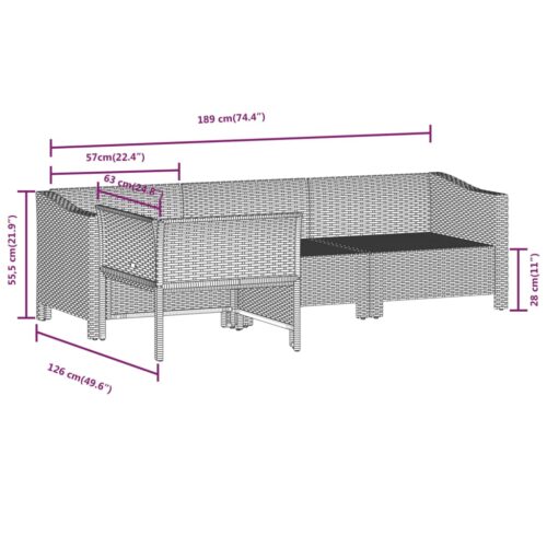 4-Piece Garden Lounge Set with Cushions Grey Poly Rattan Wicker Outdoor Patio Furniture - Image 8