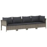 4-Piece Garden Lounge Set with Cushions Grey Poly Rattan Wicker Outdoor Patio Furniture
