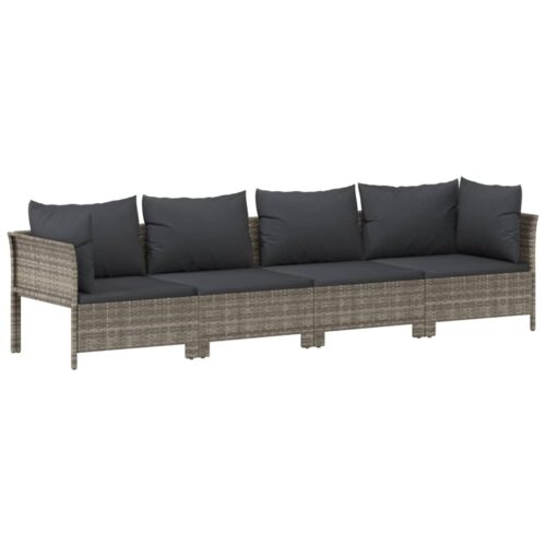 4-Piece Garden Lounge Set with Cushions Grey Poly Rattan Wicker Outdoor Patio Furniture