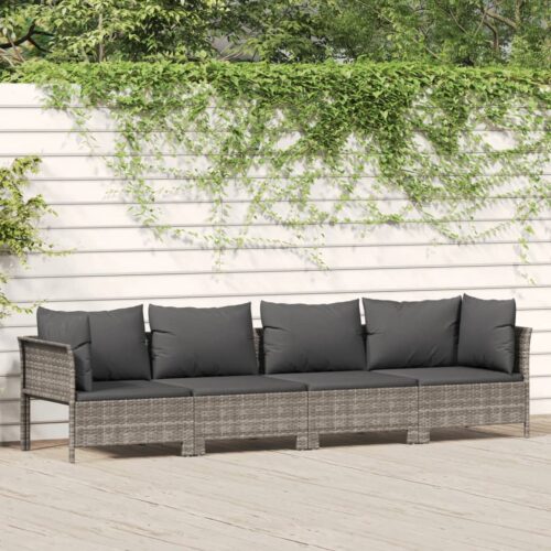 4-Piece Garden Lounge Set with Cushions Grey Poly Rattan Wicker Outdoor Patio Furniture - Image 2