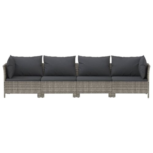4-Piece Garden Lounge Set with Cushions Grey Poly Rattan Wicker Outdoor Patio Furniture - Image 4
