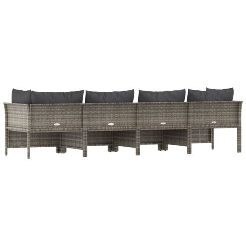 4-Piece Garden Lounge Set with Cushions Grey Poly Rattan Wicker Outdoor Patio Furniture - Image 6