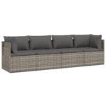 4-Piece Garden Lounge Set with Cushions Grey Poly Rattan Wicker Outdoor Patio Furniture