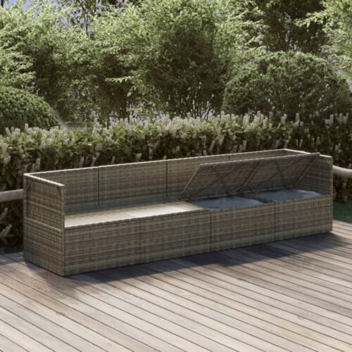 4-Piece Garden Lounge Set with Cushions Grey Poly Rattan Wicker Outdoor Patio Furniture - Image 4