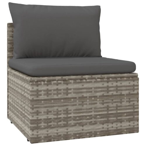 4-Piece Garden Lounge Set with Cushions Grey Poly Rattan Wicker Outdoor Patio Furniture - Image 6