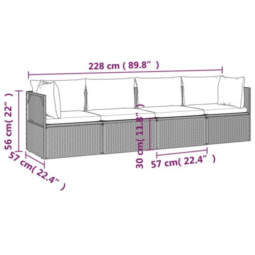 4-Piece Garden Lounge Set with Cushions Grey Poly Rattan Wicker Outdoor Patio Furniture - Image 9