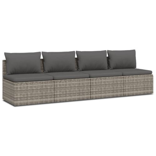 4-Piece Garden Lounge Set with Cushions Grey Poly Rattan Wicker Outdoor Patio Furniture