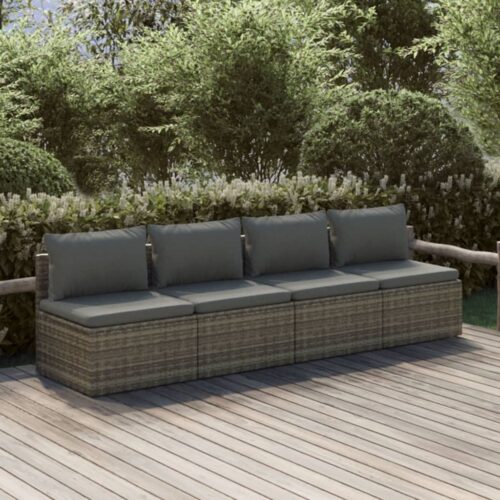 4-Piece Garden Lounge Set with Cushions Grey Poly Rattan Wicker Outdoor Patio Furniture - Image 2