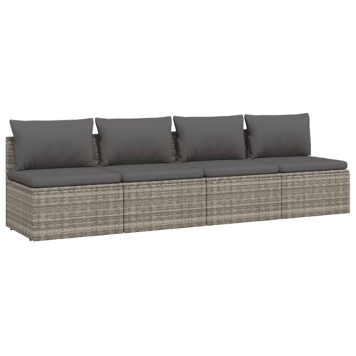 4-Piece Garden Lounge Set with Cushions Grey Poly Rattan Wicker Outdoor Patio Furniture - Image 3