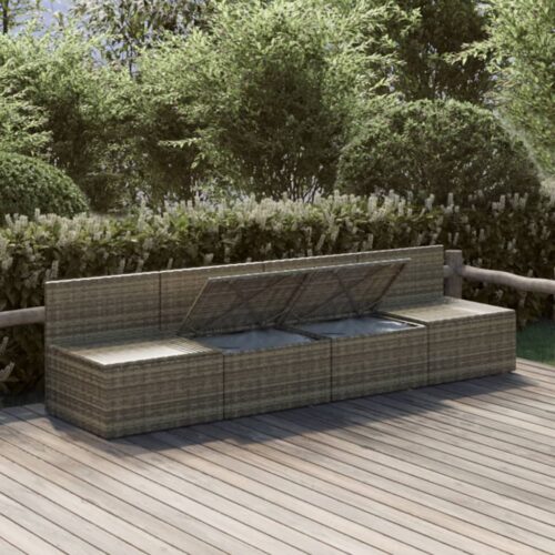 4-Piece Garden Lounge Set with Cushions Grey Poly Rattan Wicker Outdoor Patio Furniture - Image 4