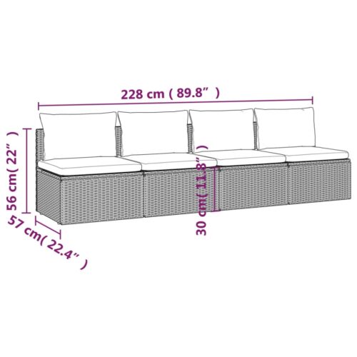 4-Piece Garden Lounge Set with Cushions Grey Poly Rattan Wicker Outdoor Patio Furniture - Image 9