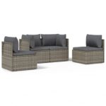 4-Piece Garden Lounge Set with Cushions Grey Poly Rattan Wicker Outdoor Patio Furniture