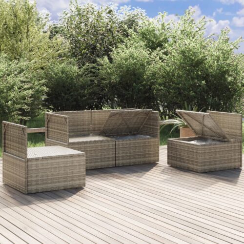 4-Piece Garden Lounge Set with Cushions Grey Poly Rattan Wicker Outdoor Patio Furniture - Image 4