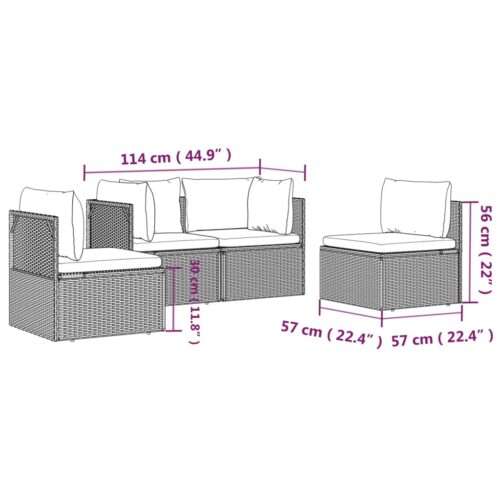 4-Piece Garden Lounge Set with Cushions Grey Poly Rattan Wicker Outdoor Patio Furniture - Image 9