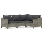 4-Piece Garden Lounge Set with Cushions Grey Poly Rattan Wicker Outdoor Patio Furniture