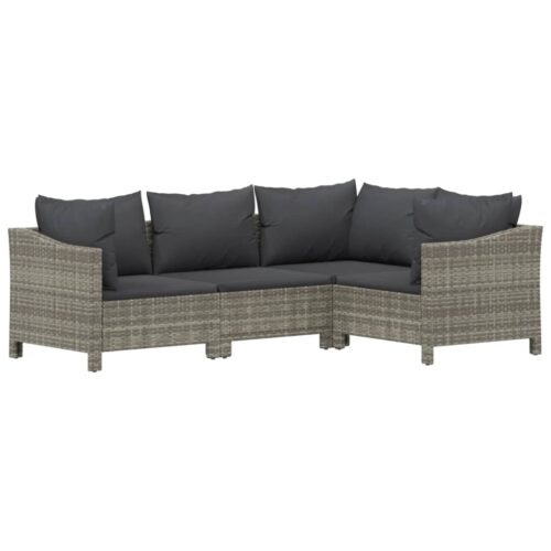 4-Piece Garden Lounge Set with Cushions Grey Poly Rattan Wicker Outdoor Patio Furniture - Image 3