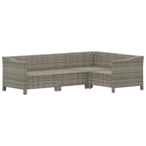 4-Piece Garden Lounge Set with Cushions Grey Poly Rattan Wicker Outdoor Patio Furniture - Image 4