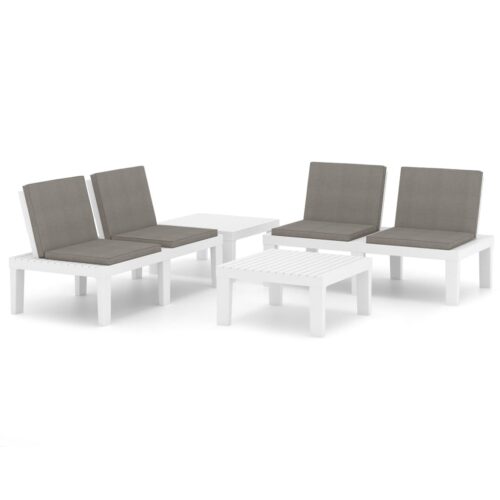 4-Piece Garden Lounge Set with Cushions Plastic White