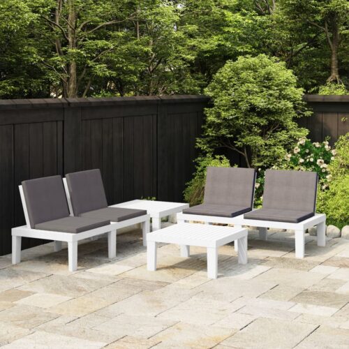 4-Piece Garden Lounge Set with Cushions Plastic White - Image 2