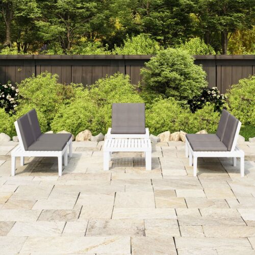 4-Piece Garden Lounge Set with Cushions Plastic White - Image 2