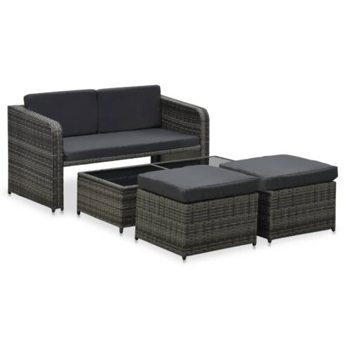4-Piece Garden Lounge Set with Cushions Poly Rattan Wicker Outdoor Patio Furniture Anthracite - Image 2
