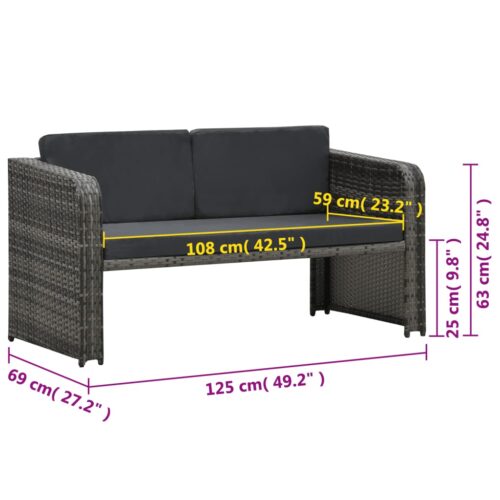 4-Piece Garden Lounge Set with Cushions Poly Rattan Wicker Outdoor Patio Furniture Anthracite - Image 9
