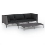 4-Piece Garden Lounge Set with Cushions Poly Rattan Wicker Outdoor Patio Furniture Dark Grey