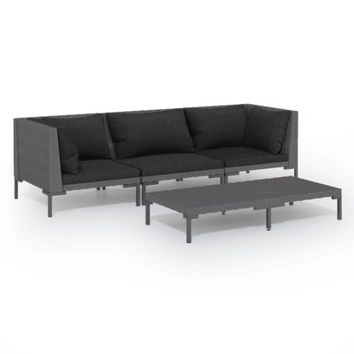 4-Piece Garden Lounge Set with Cushions Poly Rattan Wicker Outdoor Patio Furniture Dark Grey
