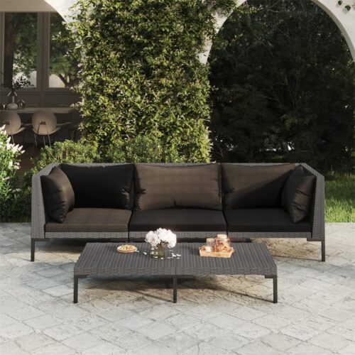 4-Piece Garden Lounge Set with Cushions Poly Rattan Wicker Outdoor Patio Furniture Dark Grey - Image 2
