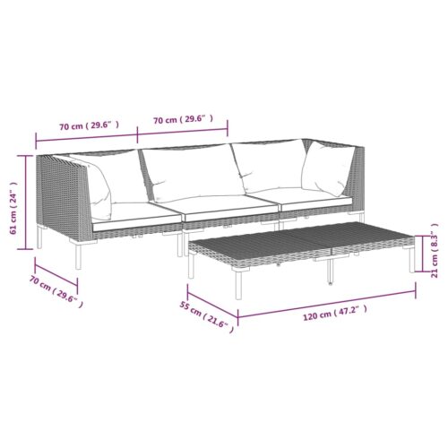 4-Piece Garden Lounge Set with Cushions Poly Rattan Wicker Outdoor Patio Furniture Dark Grey - Image 9