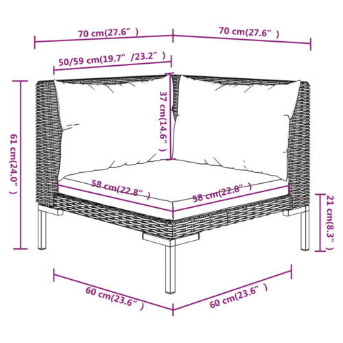 4-Piece Garden Lounge Set with Cushions Poly Rattan Wicker Outdoor Patio Furniture Dark Grey - Image 11