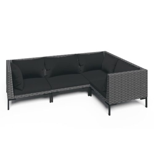 4-Piece Garden Lounge Set with Cushions Poly Rattan Wicker Outdoor Patio Furniture Dark Grey