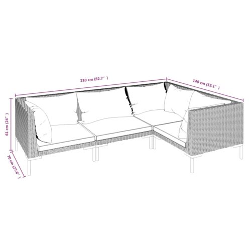 4-Piece Garden Lounge Set with Cushions Poly Rattan Wicker Outdoor Patio Furniture Dark Grey - Image 7