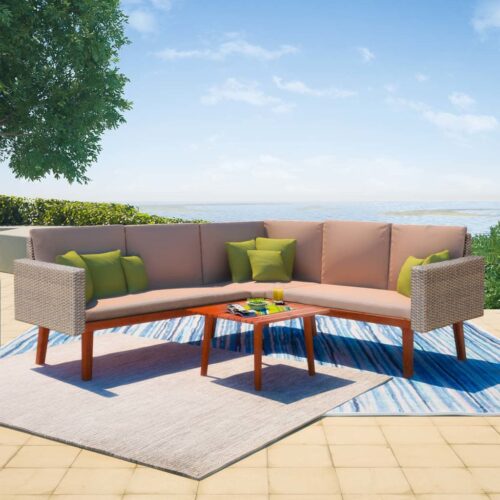 4-Piece Garden Lounge Set with Cushions Poly Rattan Wicker Outdoor Patio Furniture Grey - Image 2