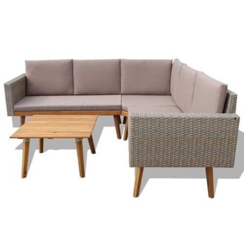 4-Piece Garden Lounge Set with Cushions Poly Rattan Wicker Outdoor Patio Furniture Grey - Image 3