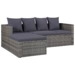 4-Piece Garden Lounge Set with Cushions Poly Rattan Wicker Outdoor Patio Furniture Grey