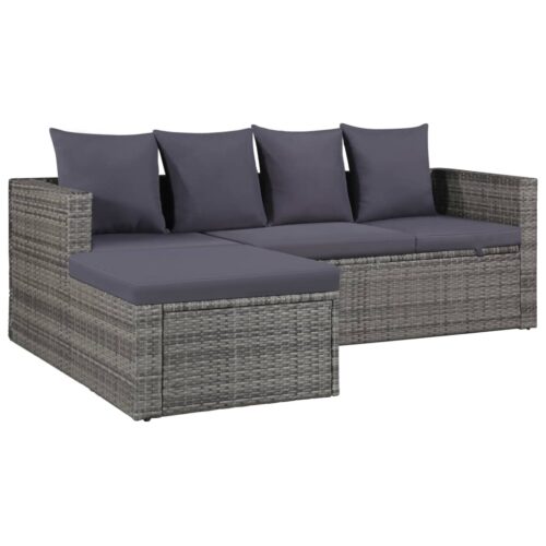 4-Piece Garden Lounge Set with Cushions Poly Rattan Wicker Outdoor Patio Furniture Grey
