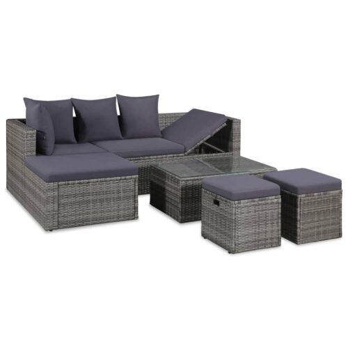4-Piece Garden Lounge Set with Cushions Poly Rattan Wicker Outdoor Patio Furniture Grey - Image 2