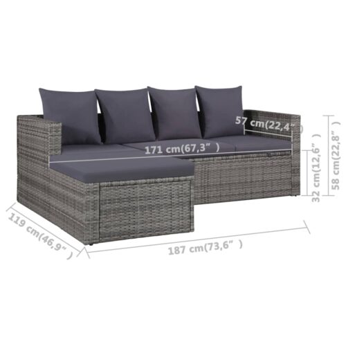4-Piece Garden Lounge Set with Cushions Poly Rattan Wicker Outdoor Patio Furniture Grey - Image 7