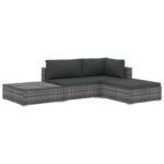 4-Piece Garden Lounge Set with Cushions Poly Rattan Wicker Outdoor Patio Furniture Grey