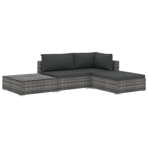 4-Piece Garden Lounge Set with Cushions Poly Rattan Wicker Outdoor Patio Furniture Grey