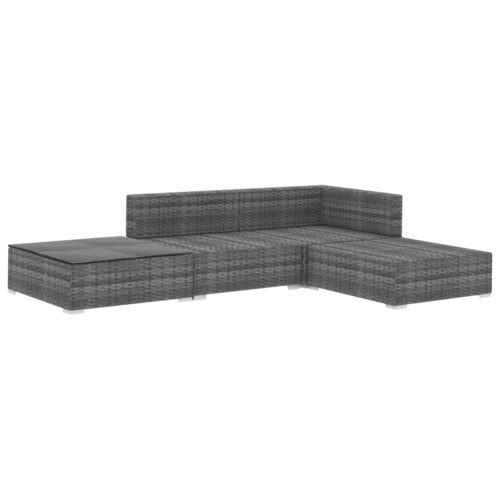 4-Piece Garden Lounge Set with Cushions Poly Rattan Wicker Outdoor Patio Furniture Grey - Image 3