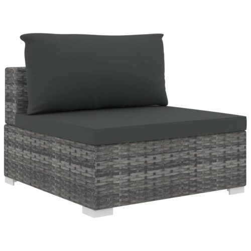 4-Piece Garden Lounge Set with Cushions Poly Rattan Wicker Outdoor Patio Furniture Grey - Image 5