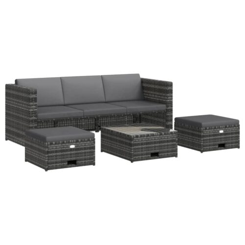 4-Piece Garden Lounge Set with Cushions Poly Rattan Wicker Outdoor Patio Furniture Grey