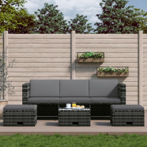 4-Piece Garden Lounge Set with Cushions Poly Rattan Wicker Outdoor Patio Furniture Grey - Image 2