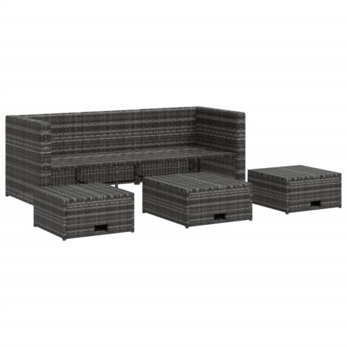 4-Piece Garden Lounge Set with Cushions Poly Rattan Wicker Outdoor Patio Furniture Grey - Image 4