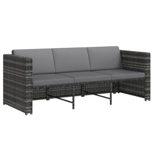 4-Piece Garden Lounge Set with Cushions Poly Rattan Wicker Outdoor Patio Furniture Grey - Image 5