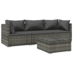 4-Piece Garden Lounge Set with Cushions Poly Rattan Wicker Outdoor Patio Furniture Grey