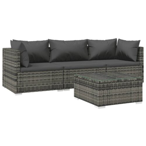 4-Piece Garden Lounge Set with Cushions Poly Rattan Wicker Outdoor Patio Furniture Grey