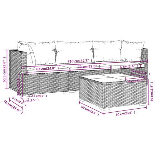 4-Piece Garden Lounge Set with Cushions Poly Rattan Wicker Outdoor Patio Furniture Grey - Image 9